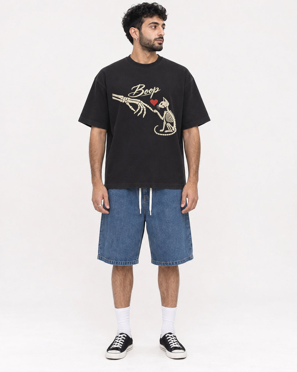 Mockup Boxy Heavyweight Tee Black male full-body 07