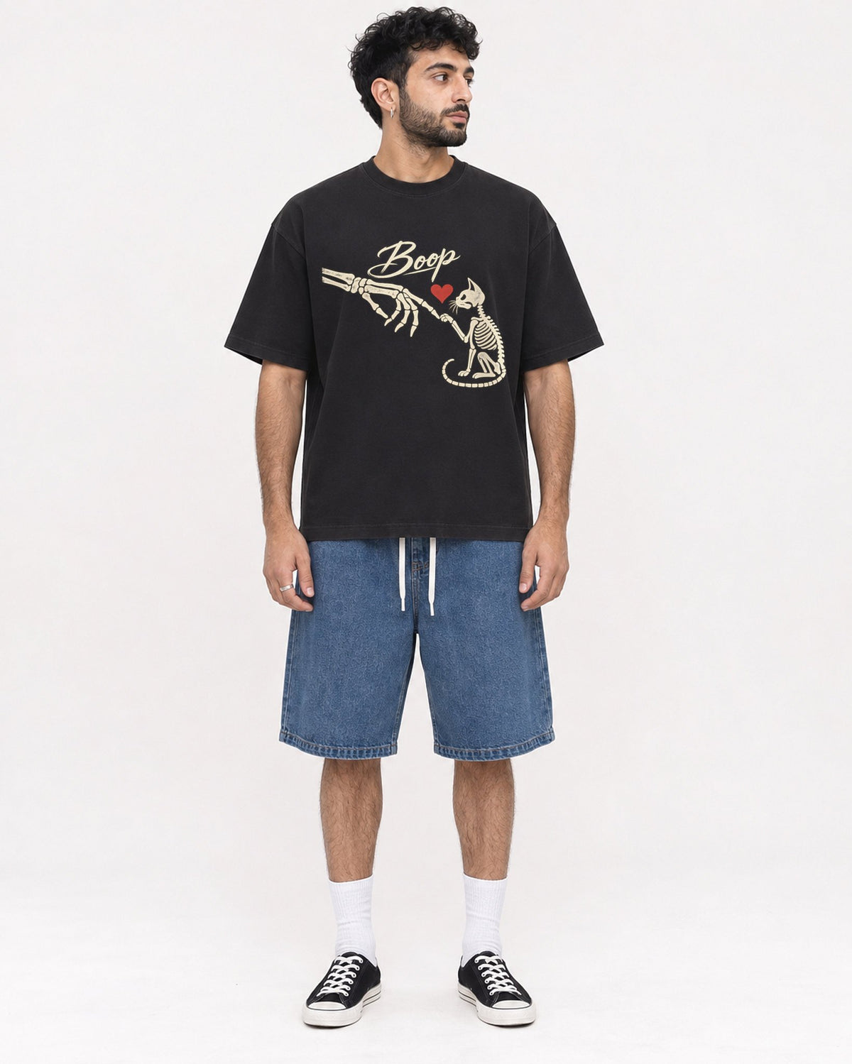 Mockup Boxy Heavyweight Tee Black male full-body 07