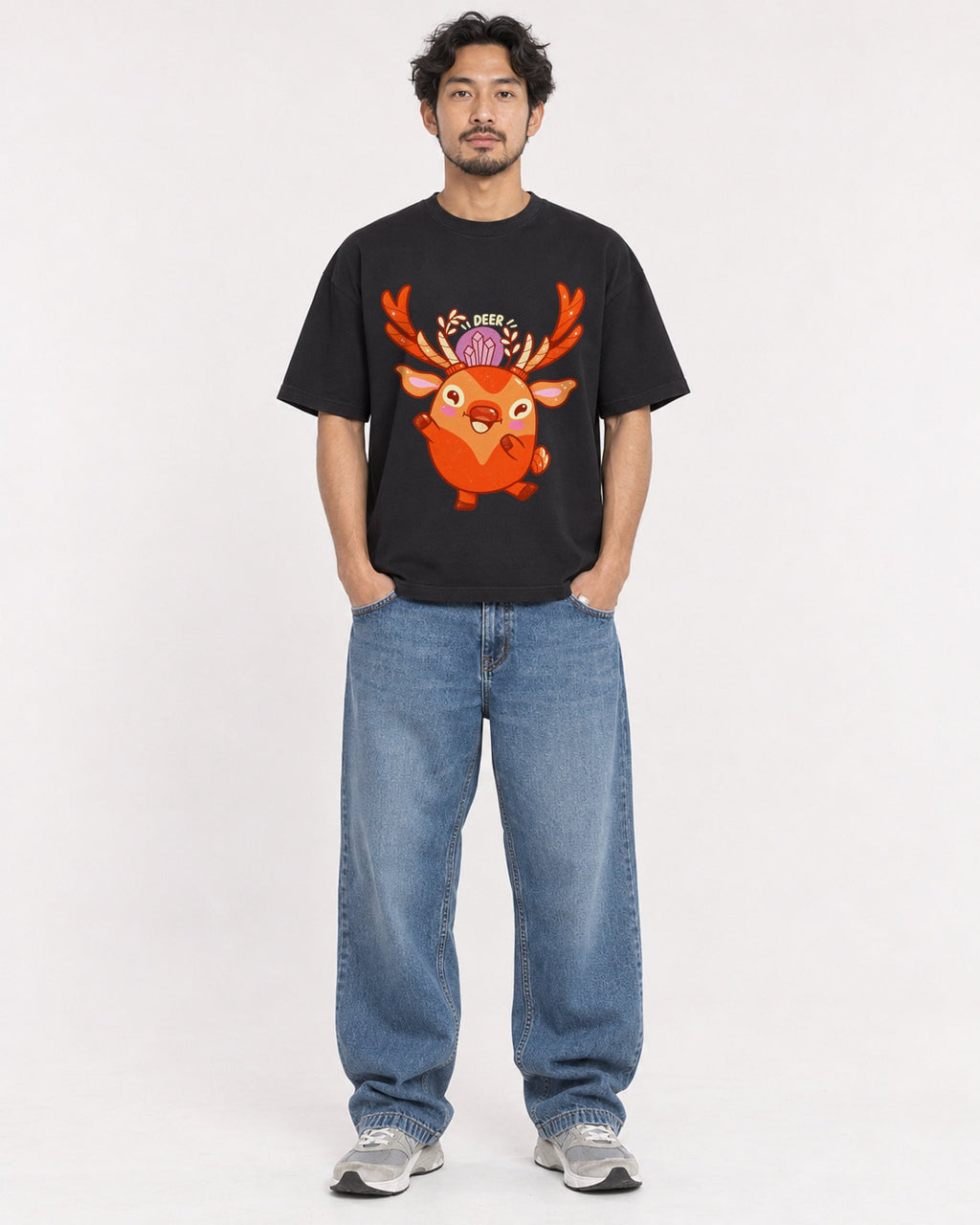 Mockup Boxy Heavyweight Tee Black male full-body 02