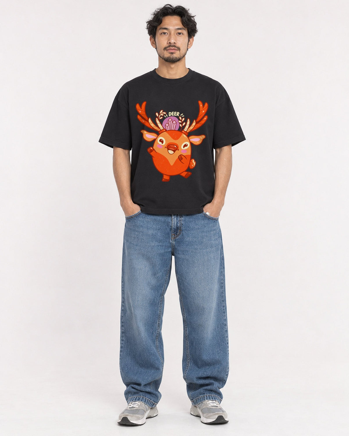 Mockup Boxy Heavyweight Tee Black male full-body 02