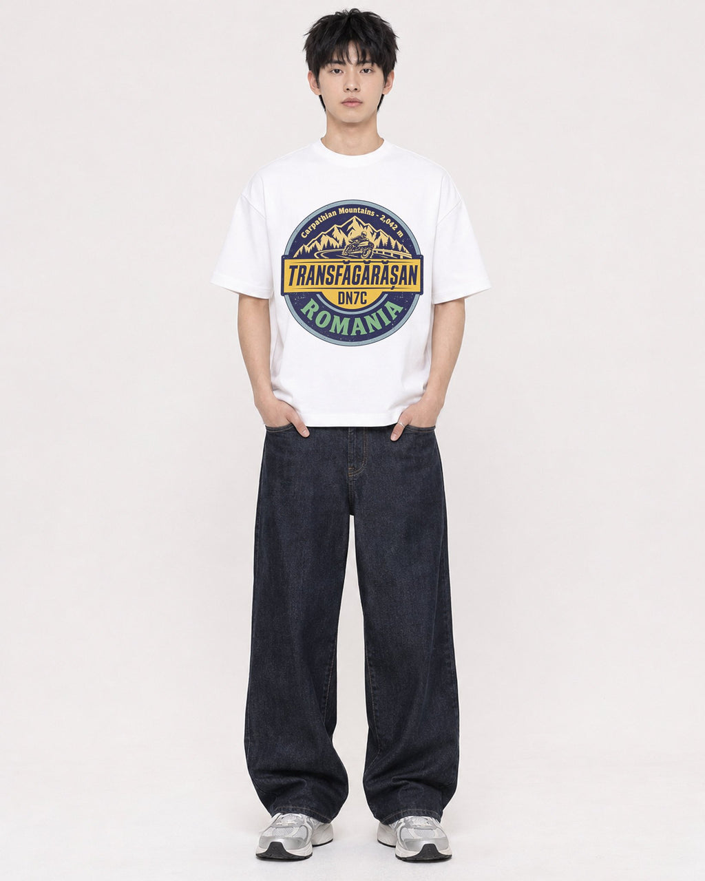 Mockup Boxy Heavyweight Tee White male full-body 01