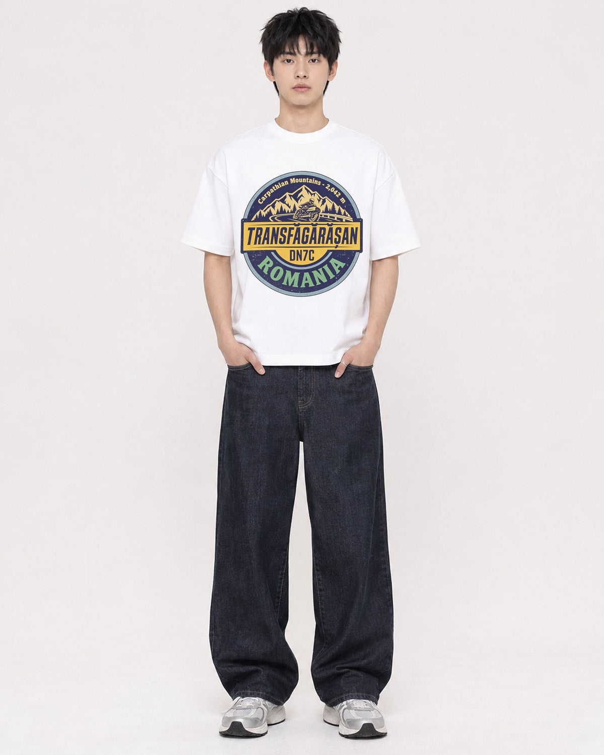 Mockup Boxy Heavyweight Tee White male full-body 01