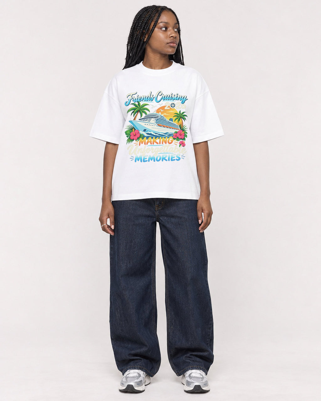 Mockup Boxy Heavyweight Tee White female full-body 04