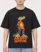 Mockup Boxy Heavyweight Tee Black male close-up 01