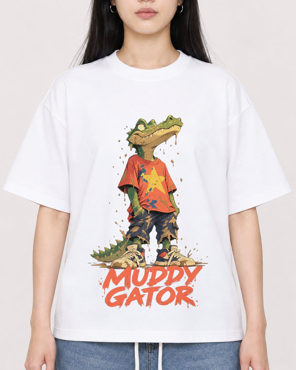 Mockup Boxy Heavyweight Tee White female close-up 01