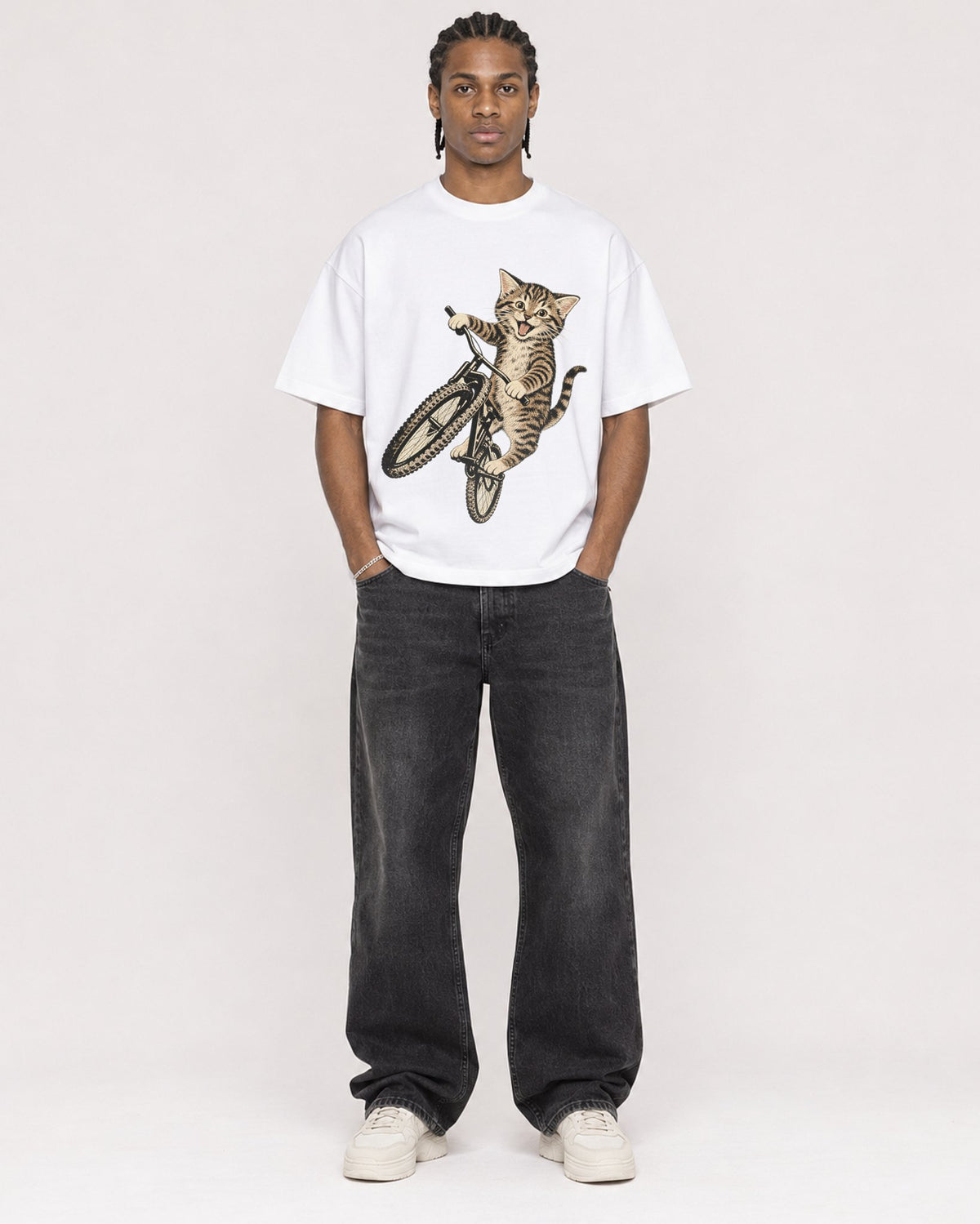 Mockup Boxy Heavyweight Tee White male full-body 25