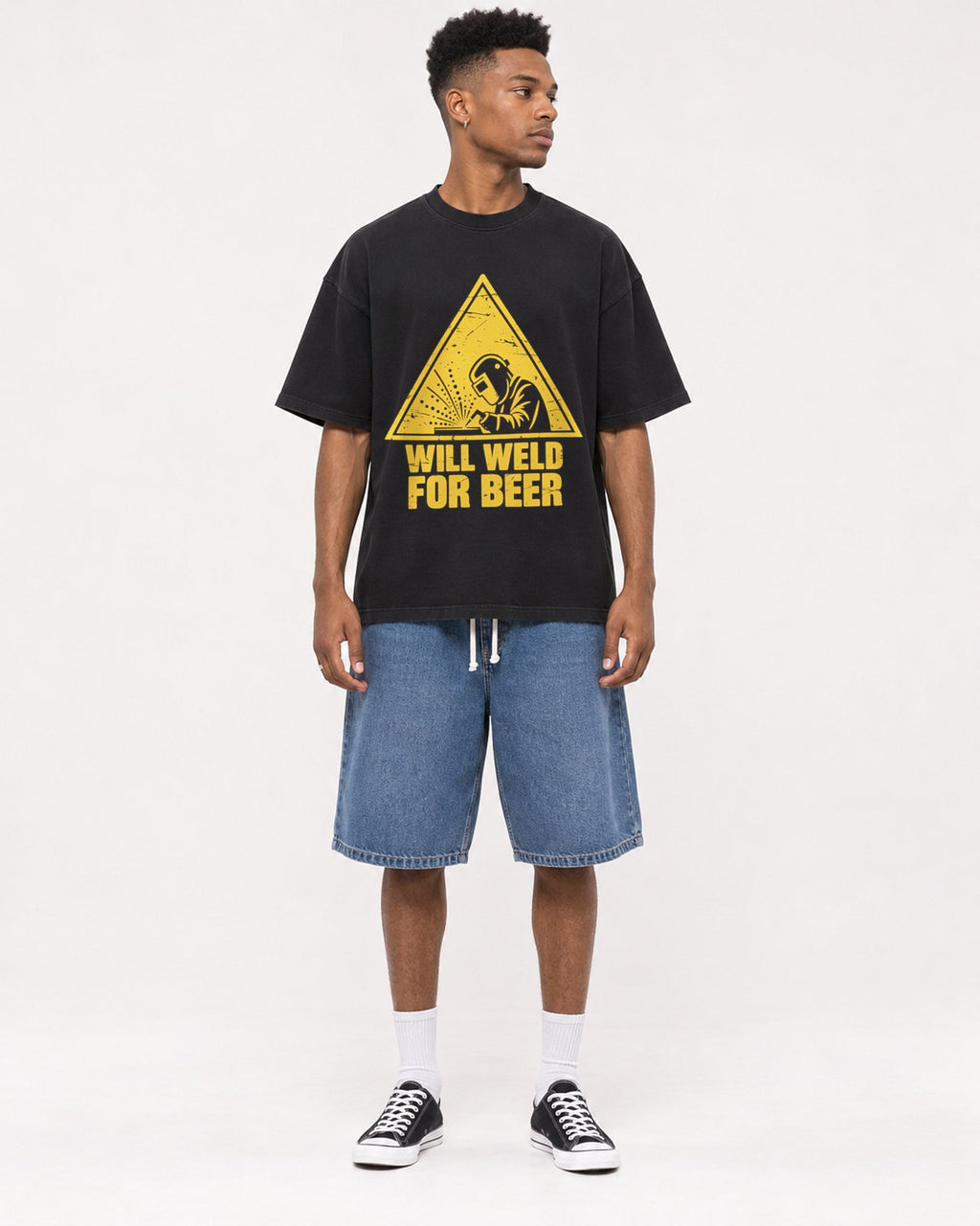 Mockup Boxy Heavyweight Tee Black male full-body 15