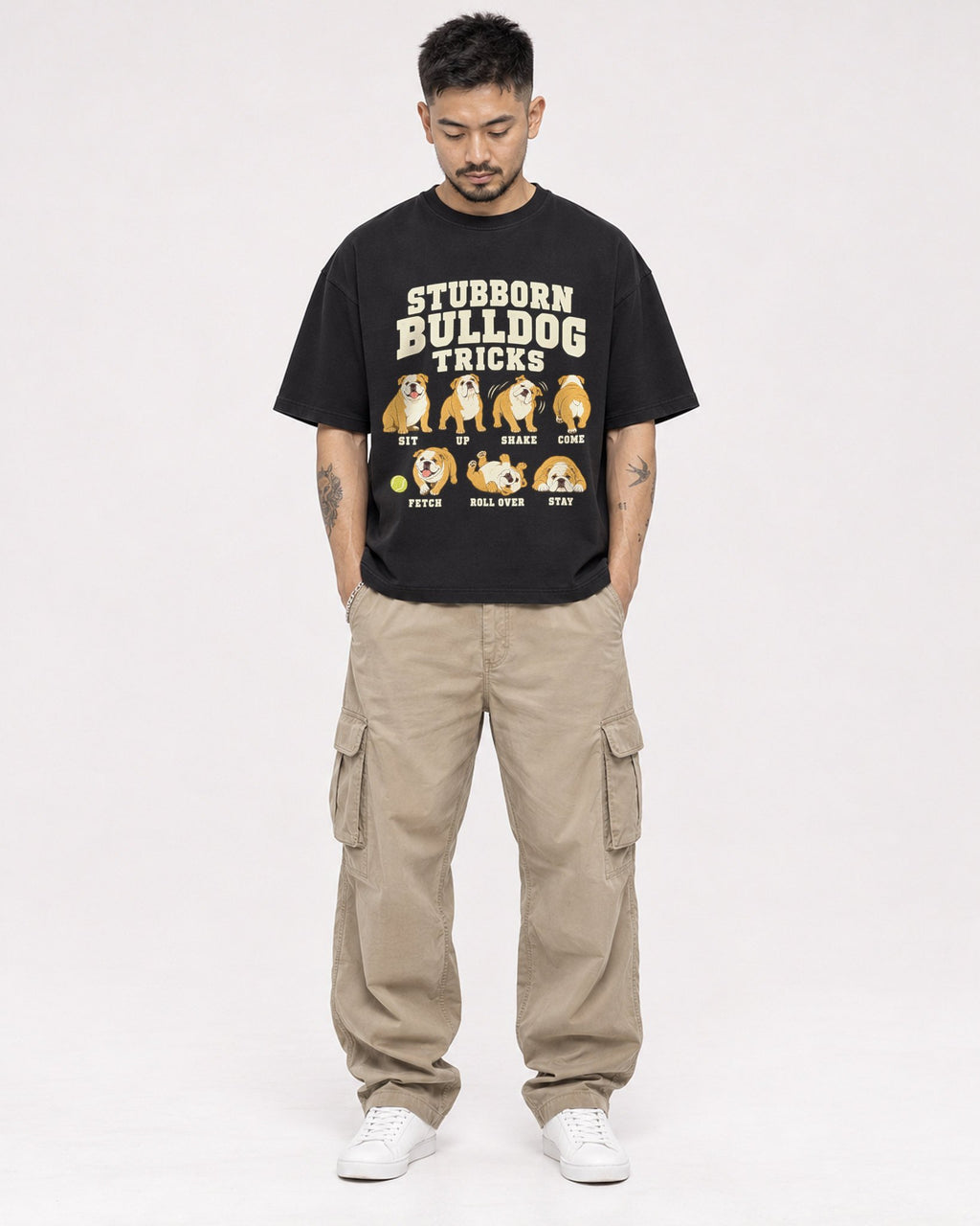 Mockup Boxy Heavyweight Tee Black male full-body 12