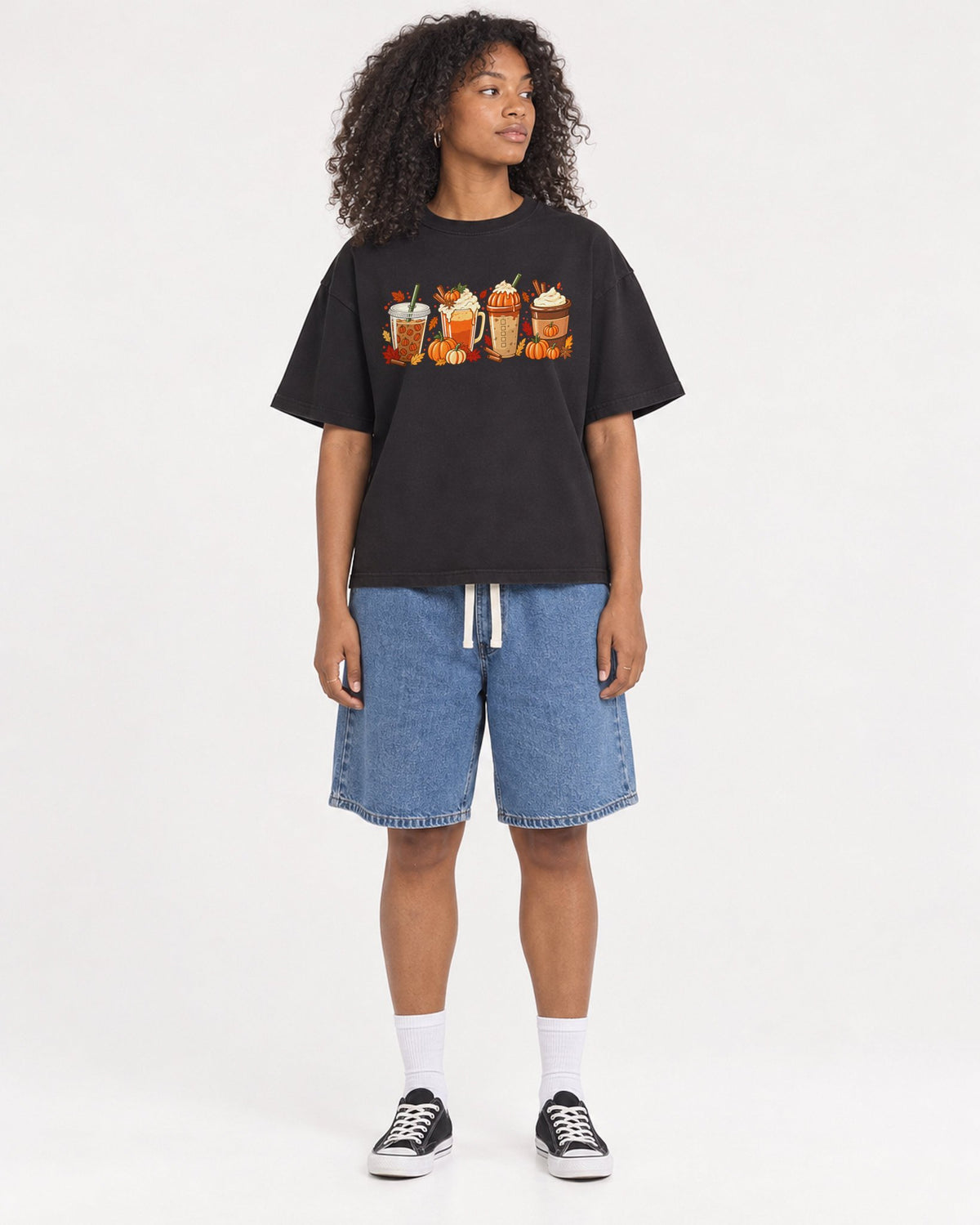 Mockup Boxy Heavyweight Tee Black female full-body 05