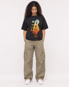 Mockup Boxy Heavyweight Tee Black female full-body 10