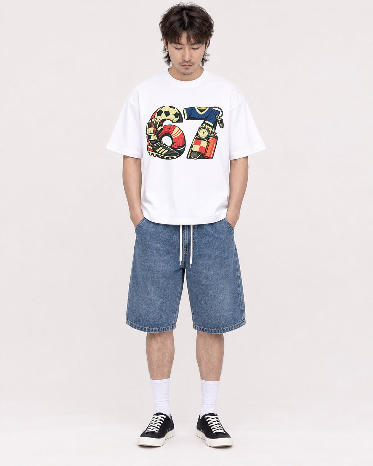 Mockup Boxy Heavyweight Tee White male full-body 23