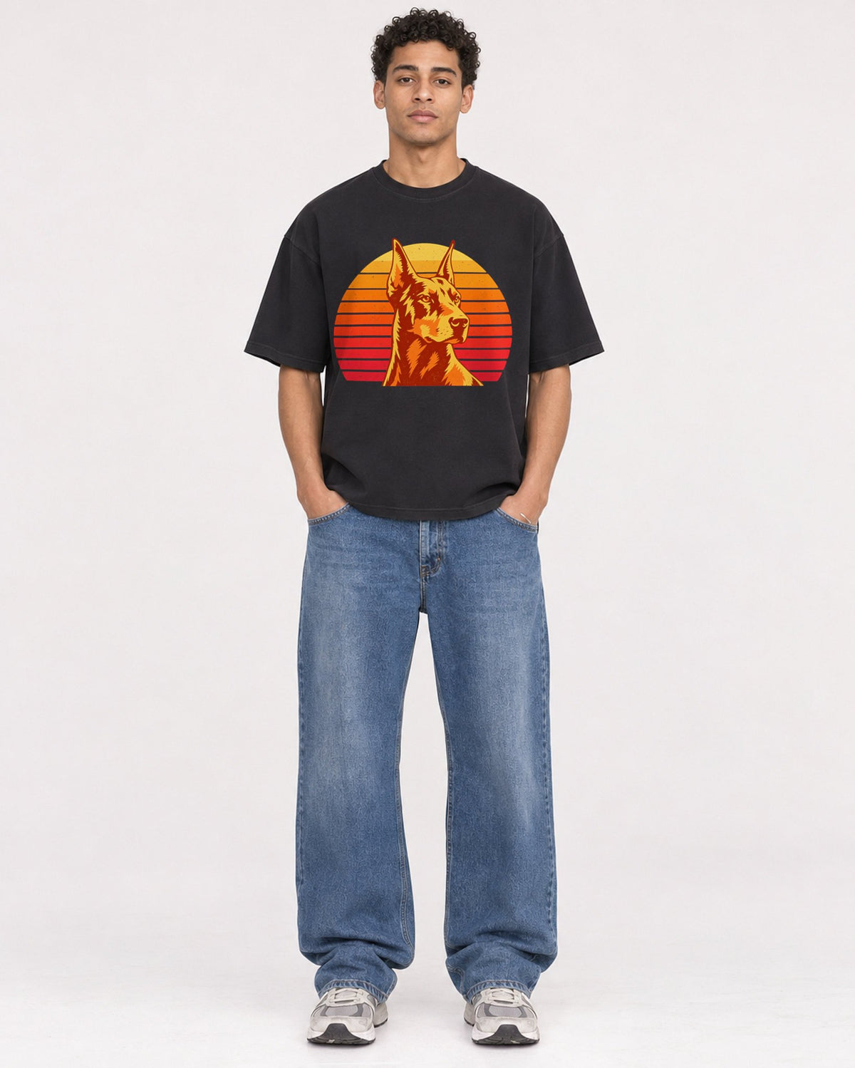 Mockup Boxy Heavyweight Tee Black male full-body 10