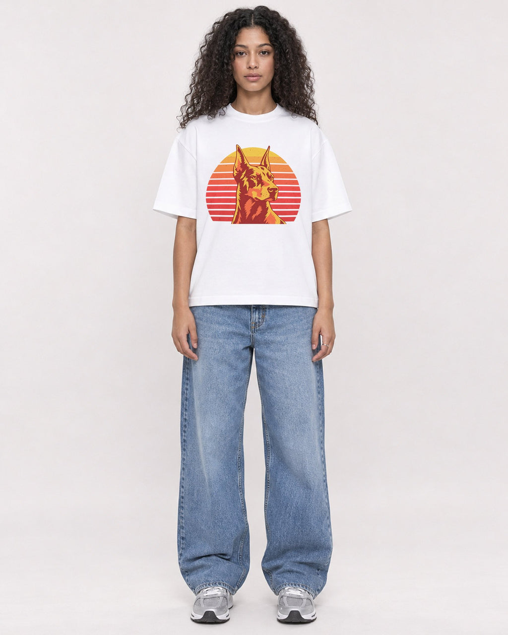 Mockup Boxy Heavyweight Tee White female full-body 10