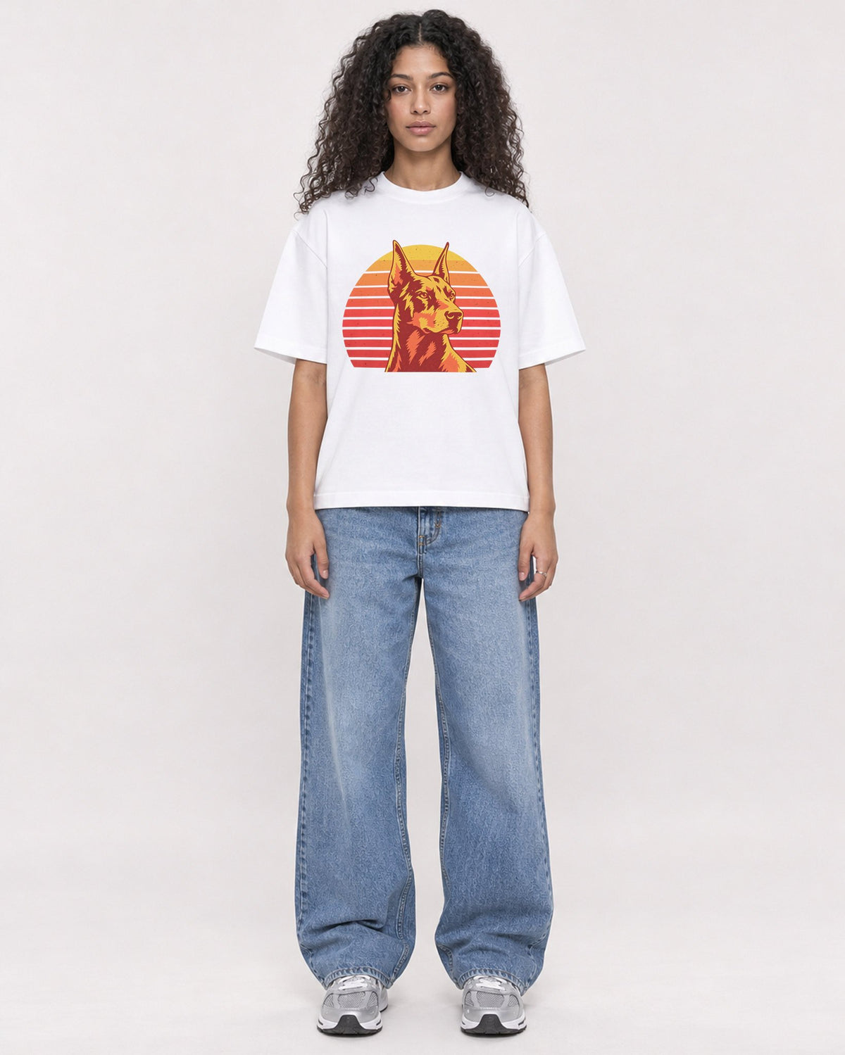 Mockup Boxy Heavyweight Tee White female full-body 10