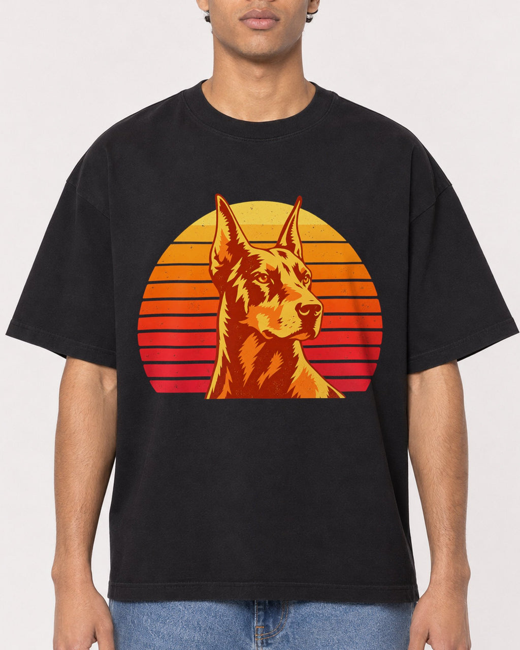 Mockup Boxy Heavyweight Tee Black male close-up 10