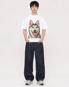 Mockup Boxy Heavyweight Tee White male full-body 01