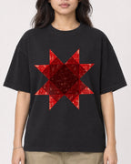 Mockup Boxy Heavyweight Tee Black female close-up 02