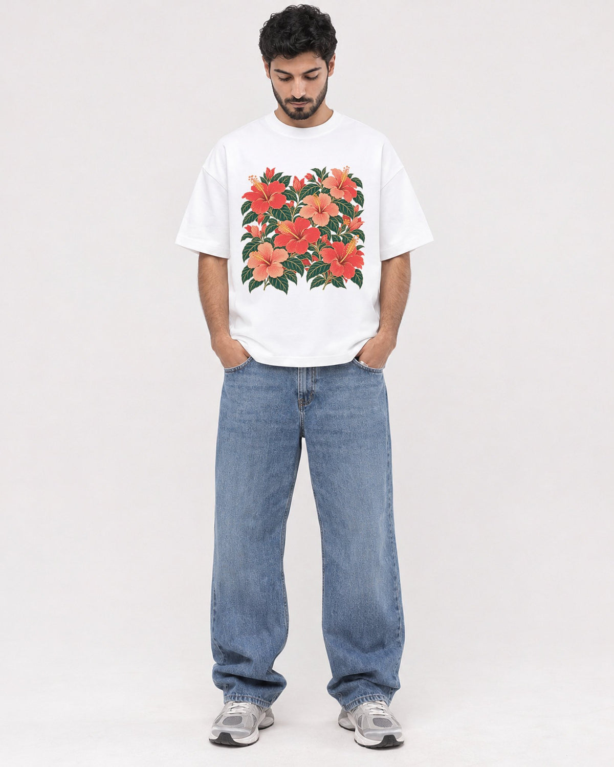 Mockup Boxy Heavyweight Tee White male full-body 07