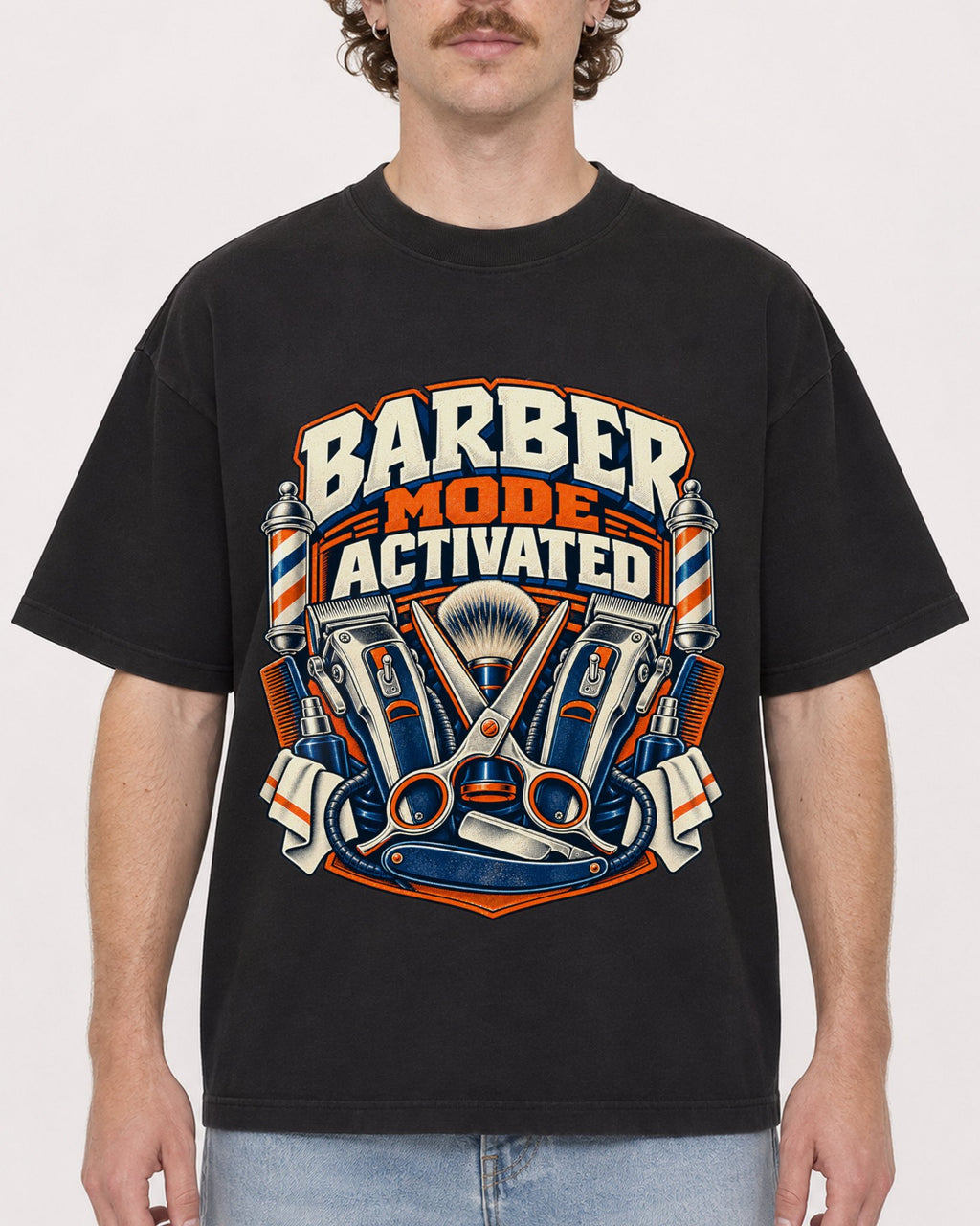 Mockup Boxy Heavyweight Tee Black male close-up 09