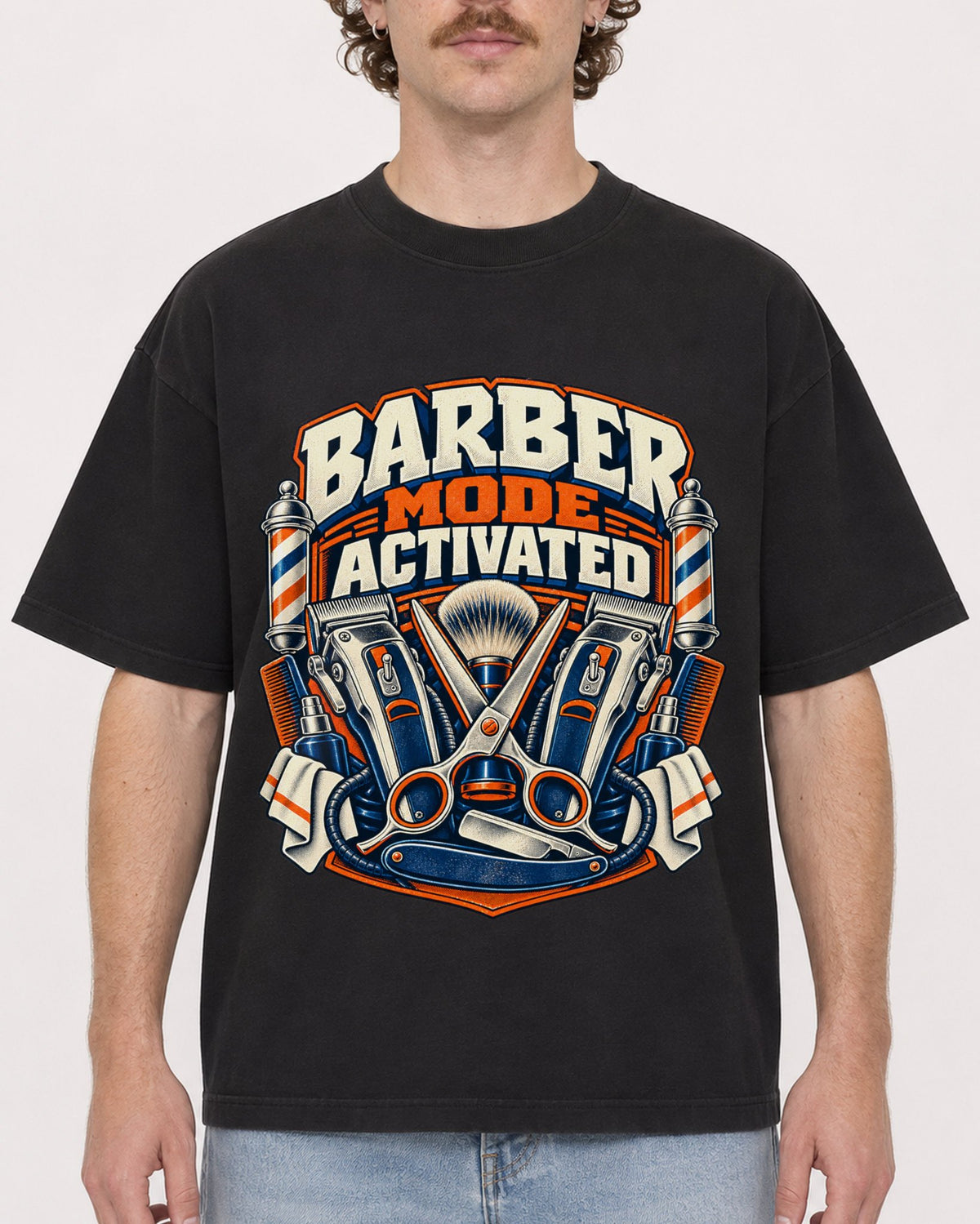 Mockup Boxy Heavyweight Tee Black male close-up 09