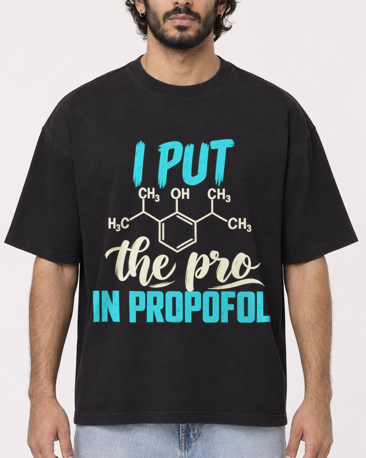 Mockup Boxy Heavyweight Tee Black male close-up 17