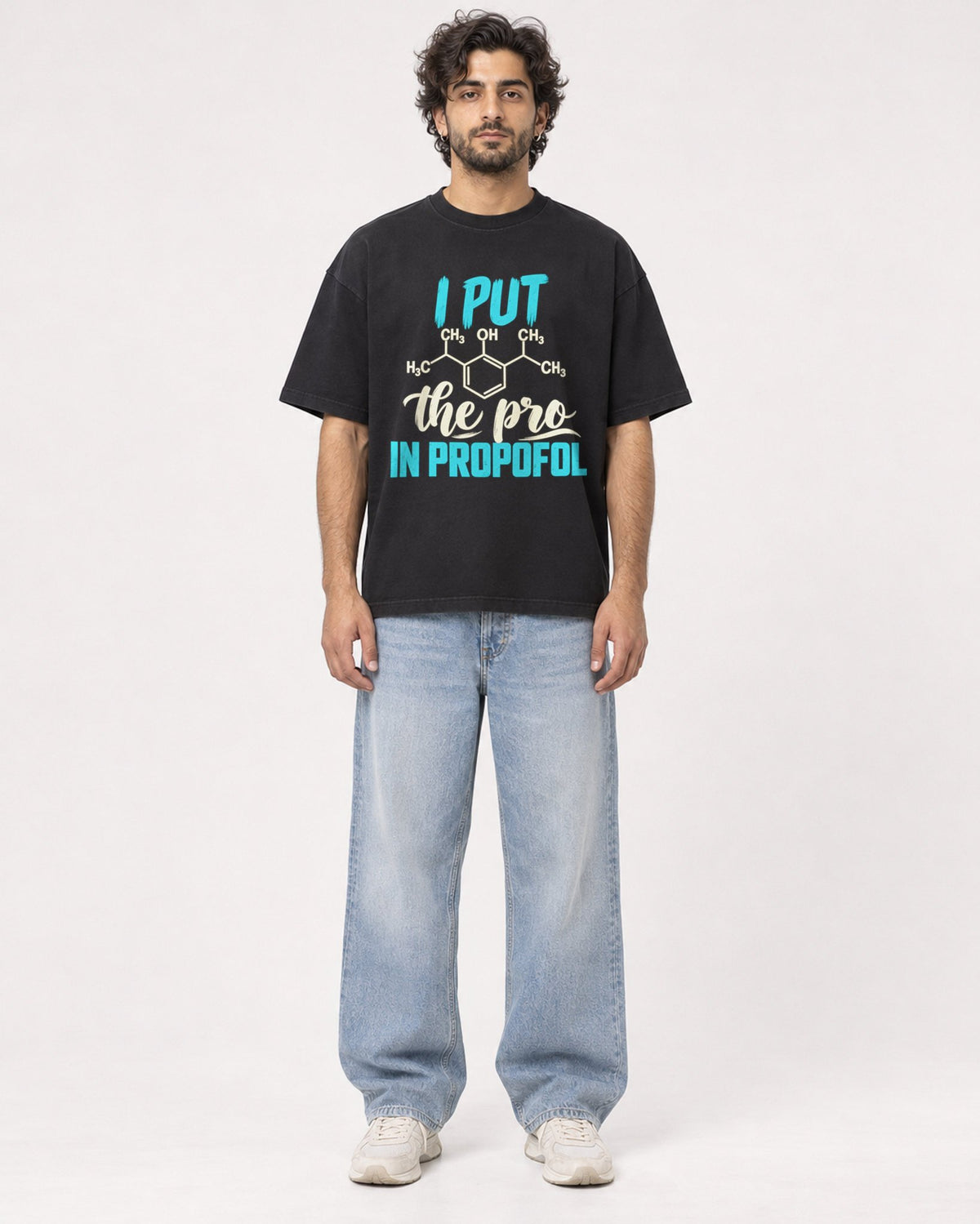 Mockup Boxy Heavyweight Tee Black male full-body 17