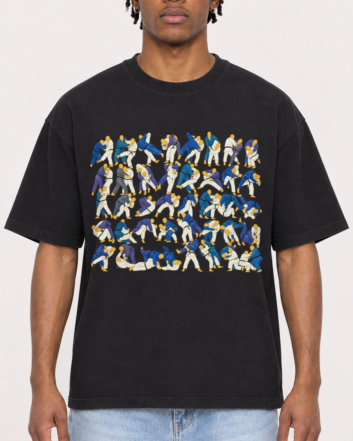 Mockup Boxy Heavyweight Tee Black male close-up 05