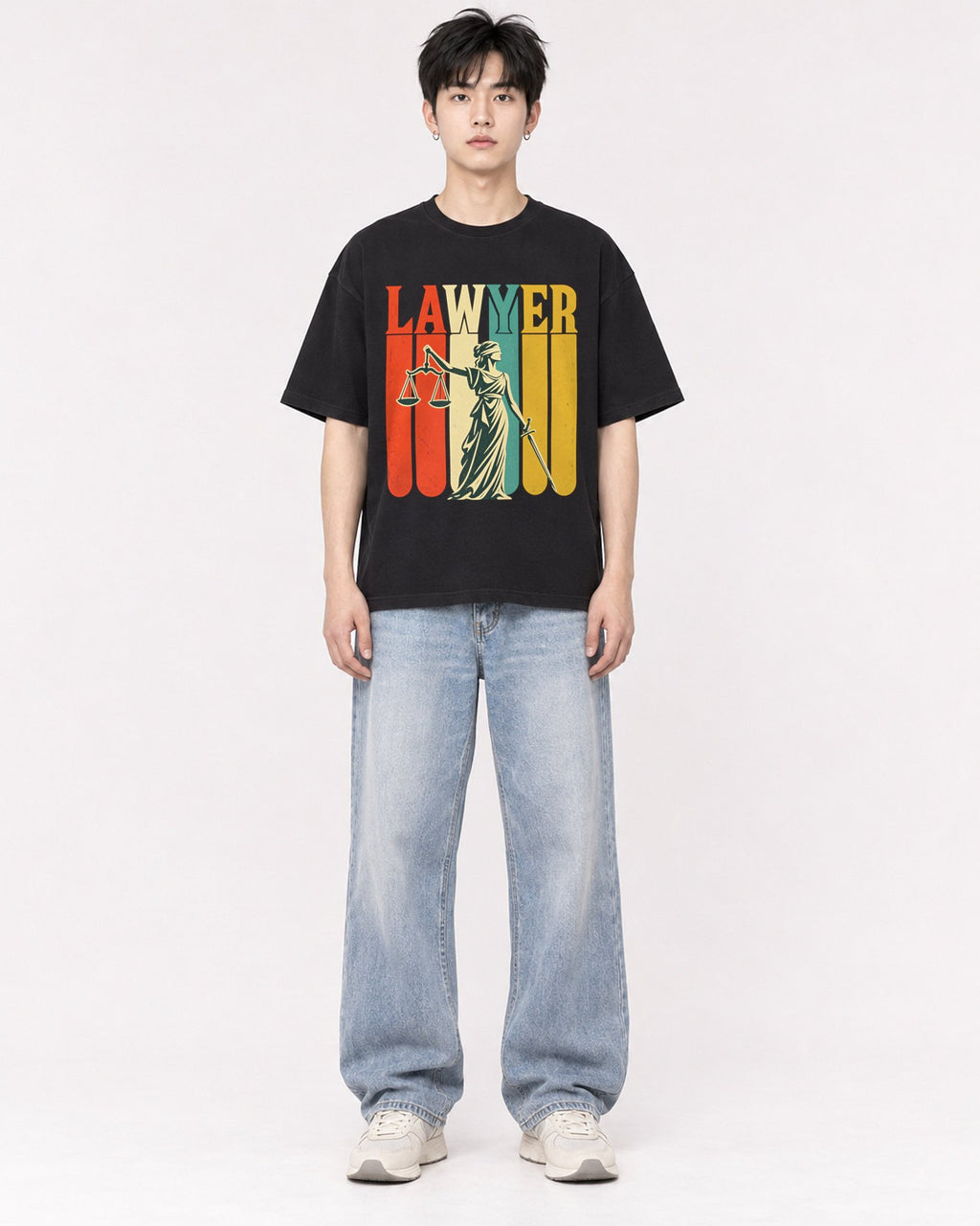 Mockup Boxy Heavyweight Tee Black male full-body 01