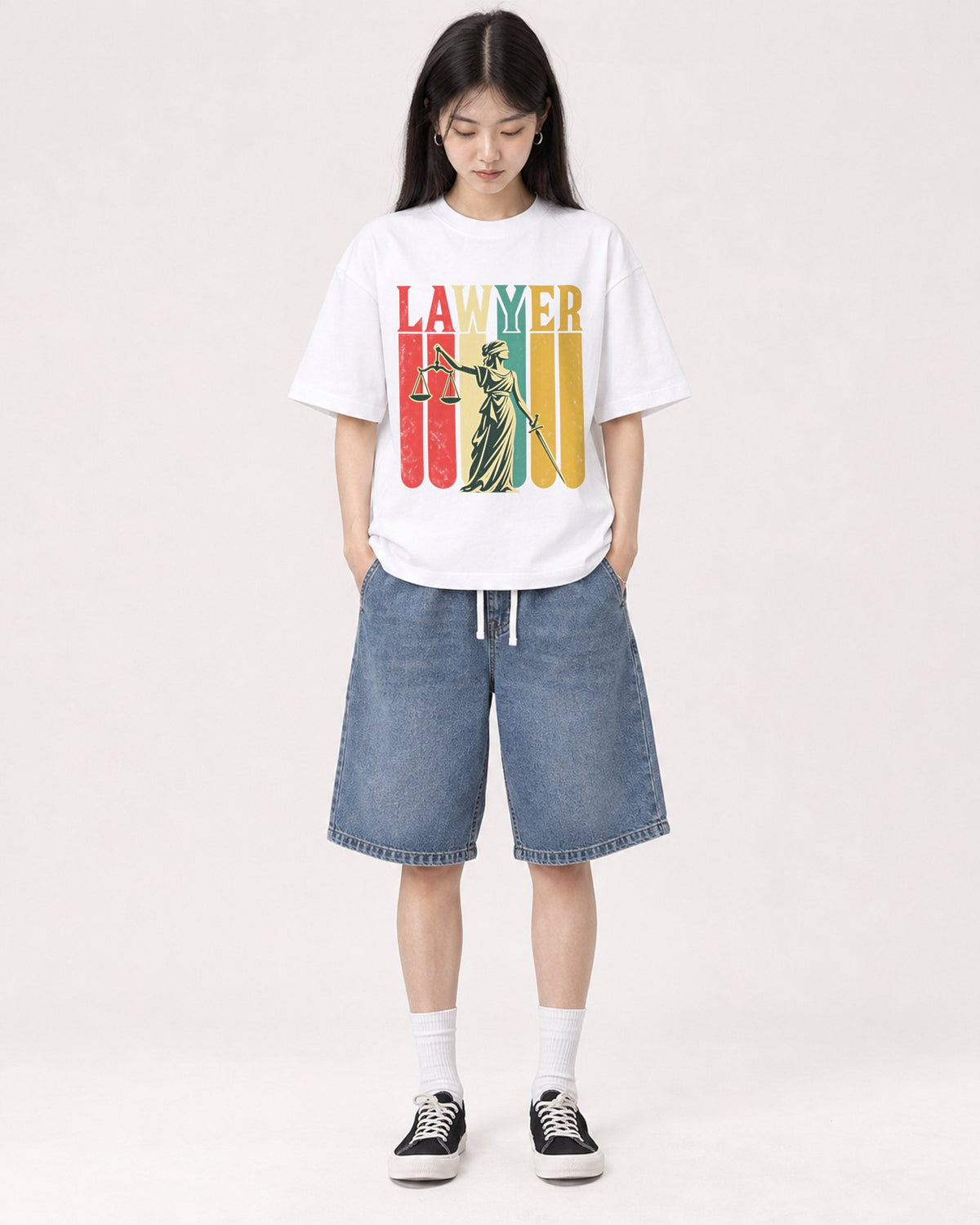 Mockup Boxy Heavyweight Tee White female full-body 01