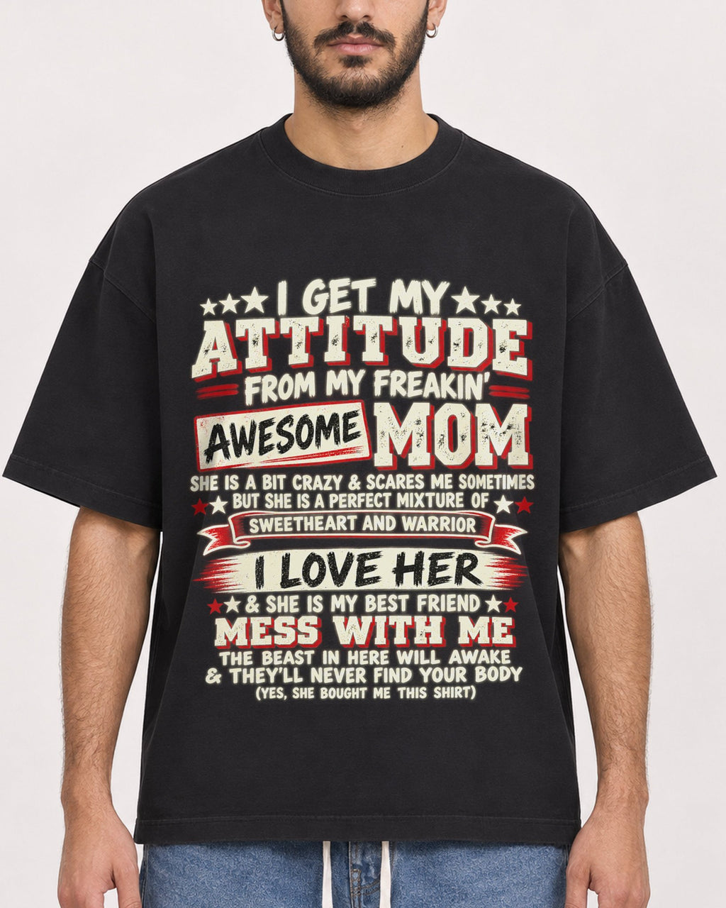 Mockup Boxy Heavyweight Tee Black male close-up 07