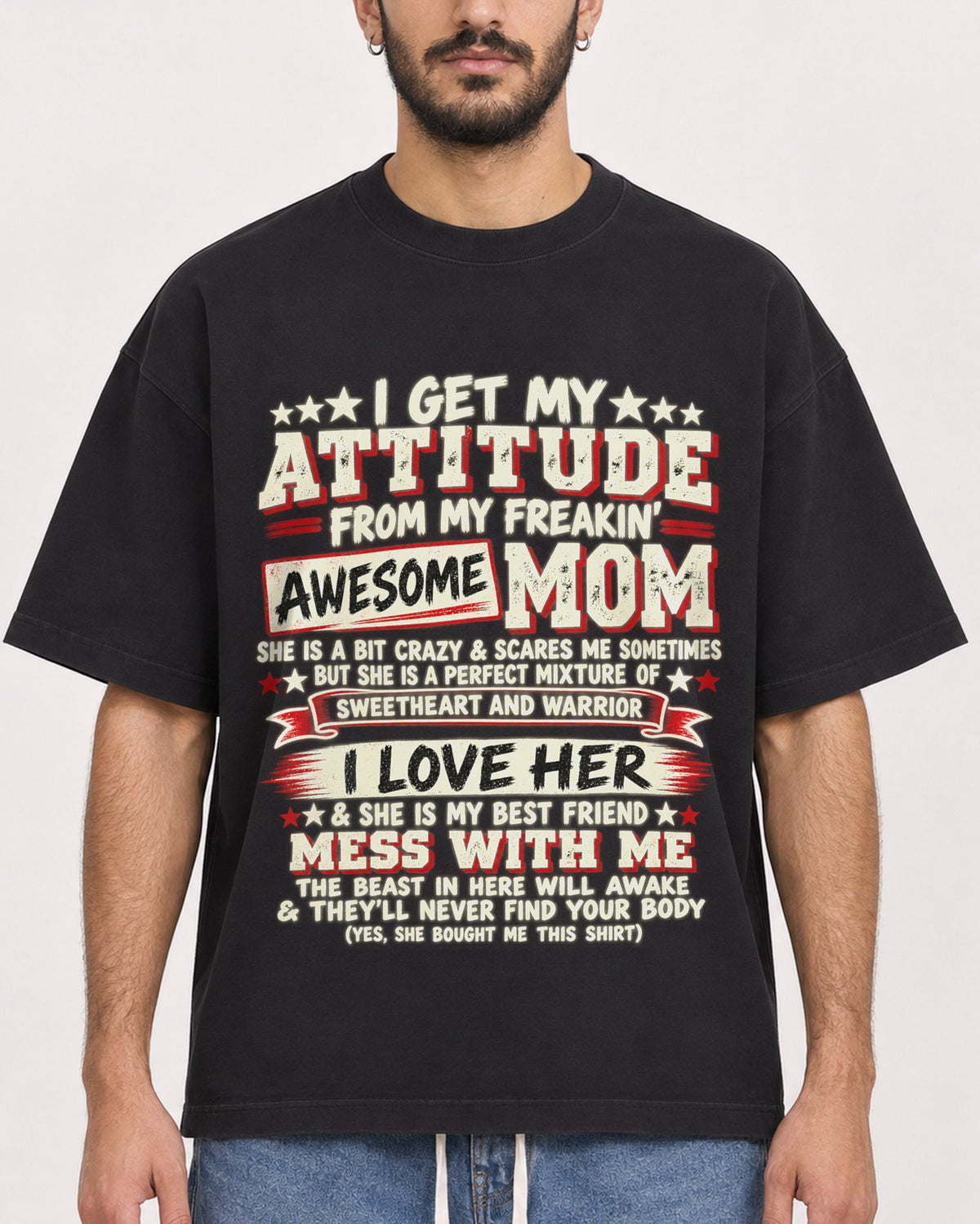 Mockup Boxy Heavyweight Tee Black male close-up 07