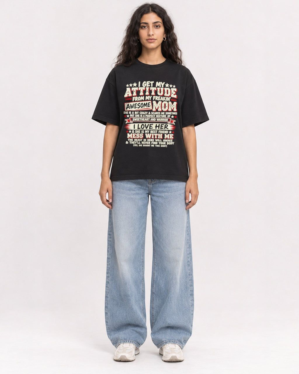 Mockup Boxy Heavyweight Tee Black female full-body 07