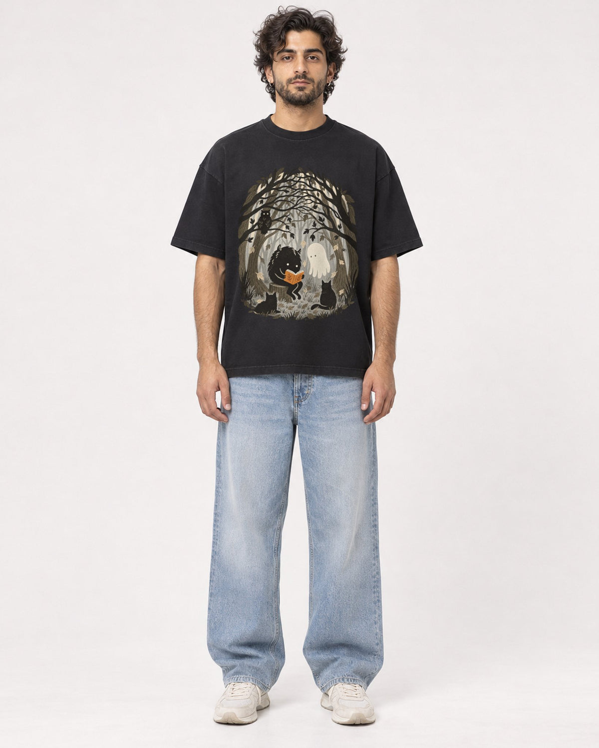 Mockup Boxy Heavyweight Tee Black male full-body 17