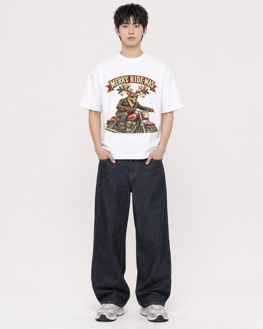 Mockup Boxy Heavyweight Tee White male full-body 01