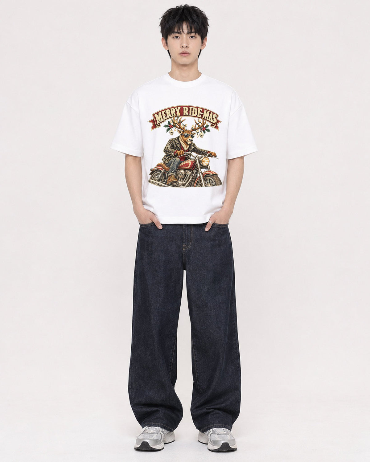 Mockup Boxy Heavyweight Tee White male full-body 01