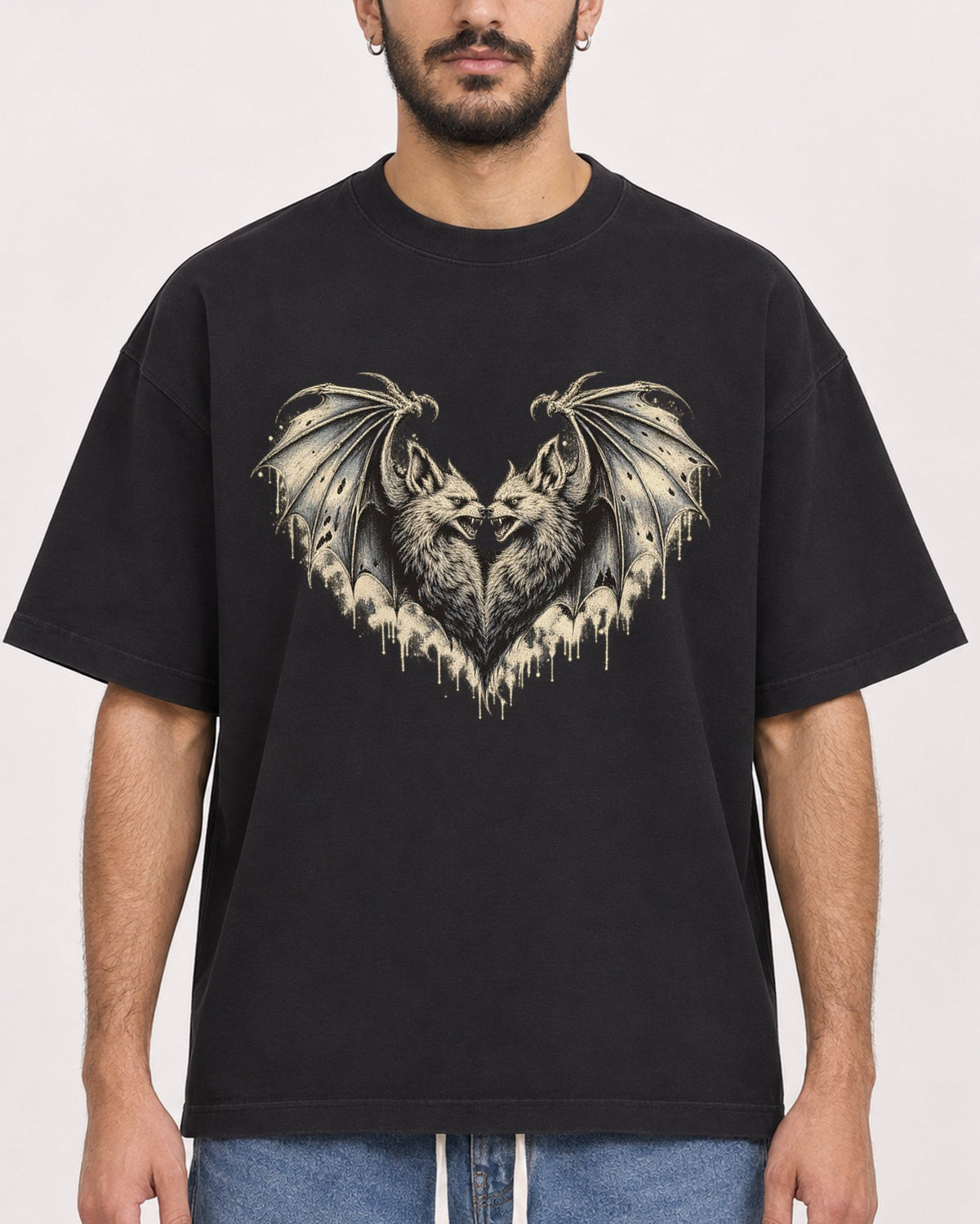 Mockup Boxy Heavyweight Tee Black male close-up 07