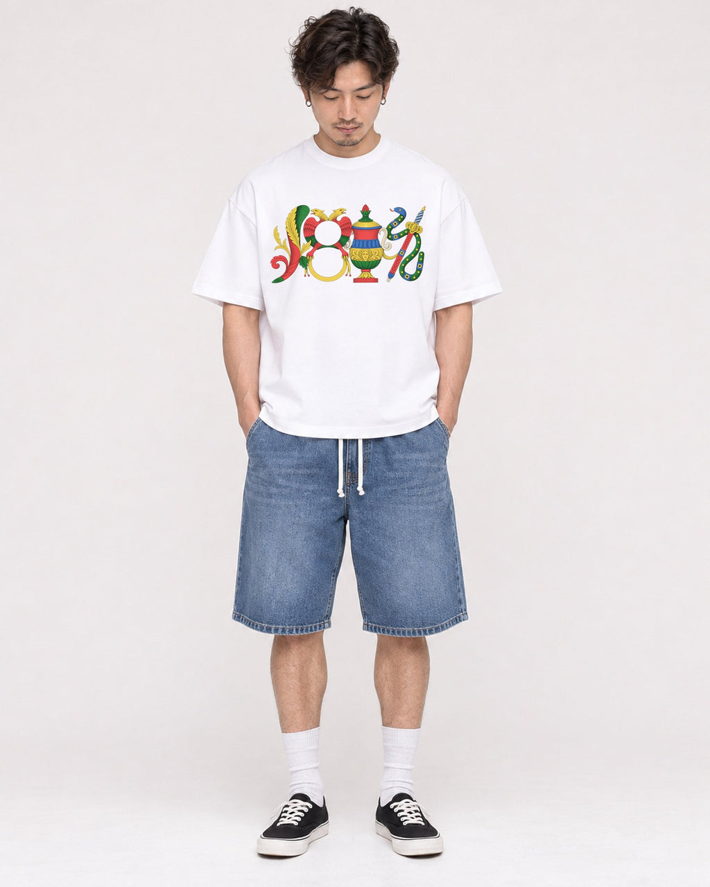 Mockup Boxy Heavyweight Tee White male full-body 03