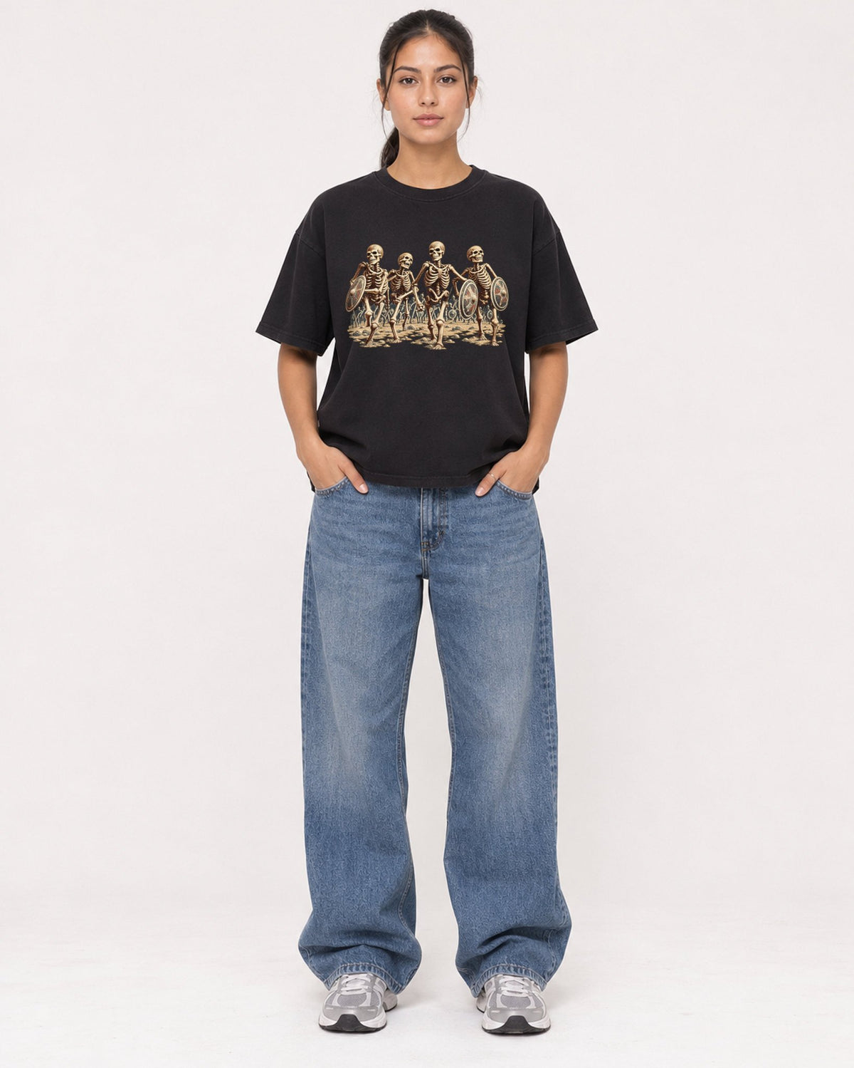 Mockup Boxy Heavyweight Tee Black female full-body 16
