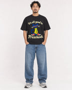 Mockup Boxy Heavyweight Tee Black male full-body 02