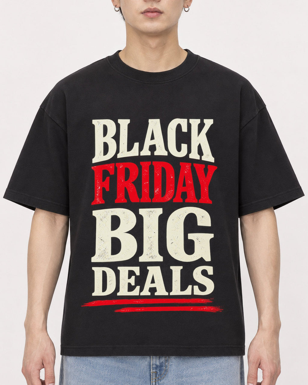 Mockup Boxy Heavyweight Tee Black male close-up 01