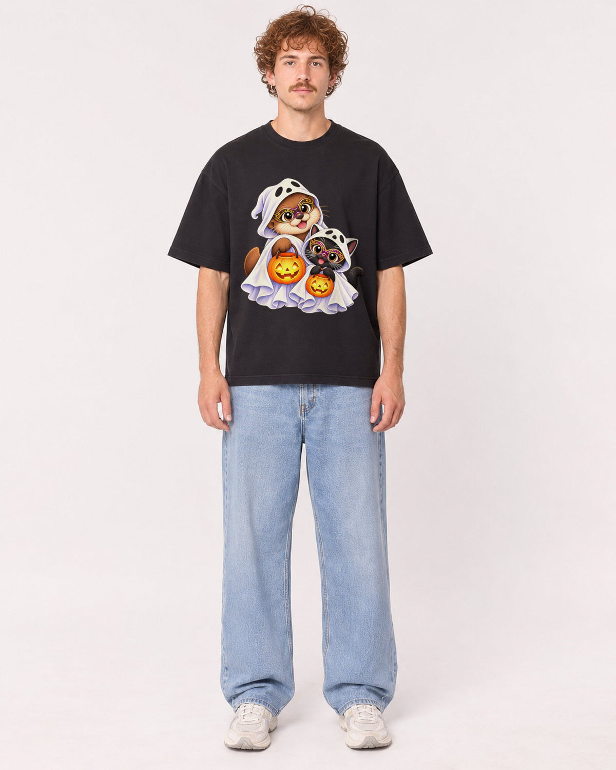 Mockup Boxy Heavyweight Tee Black male full-body 09