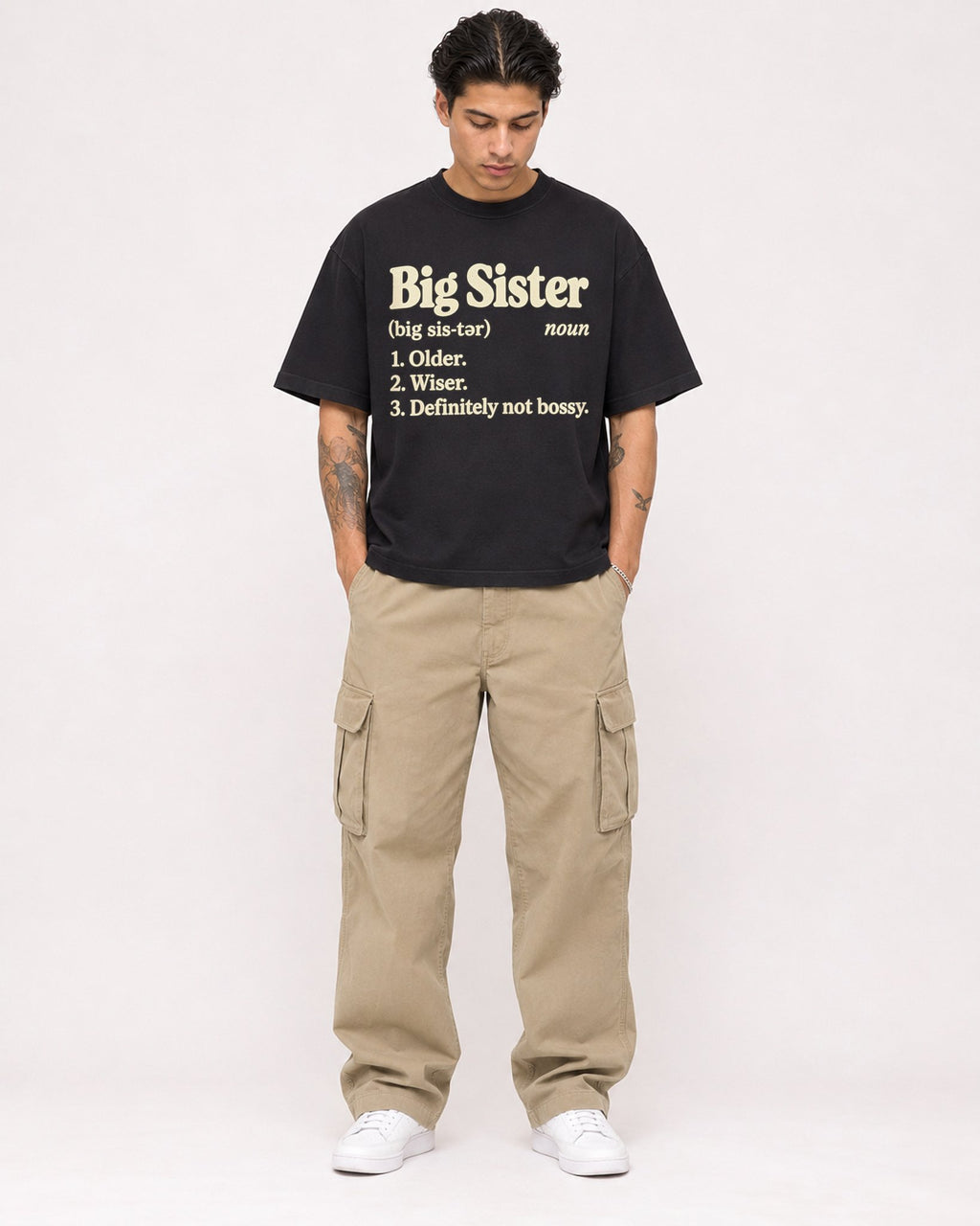 Mockup Boxy Heavyweight Tee Black male full-body 36