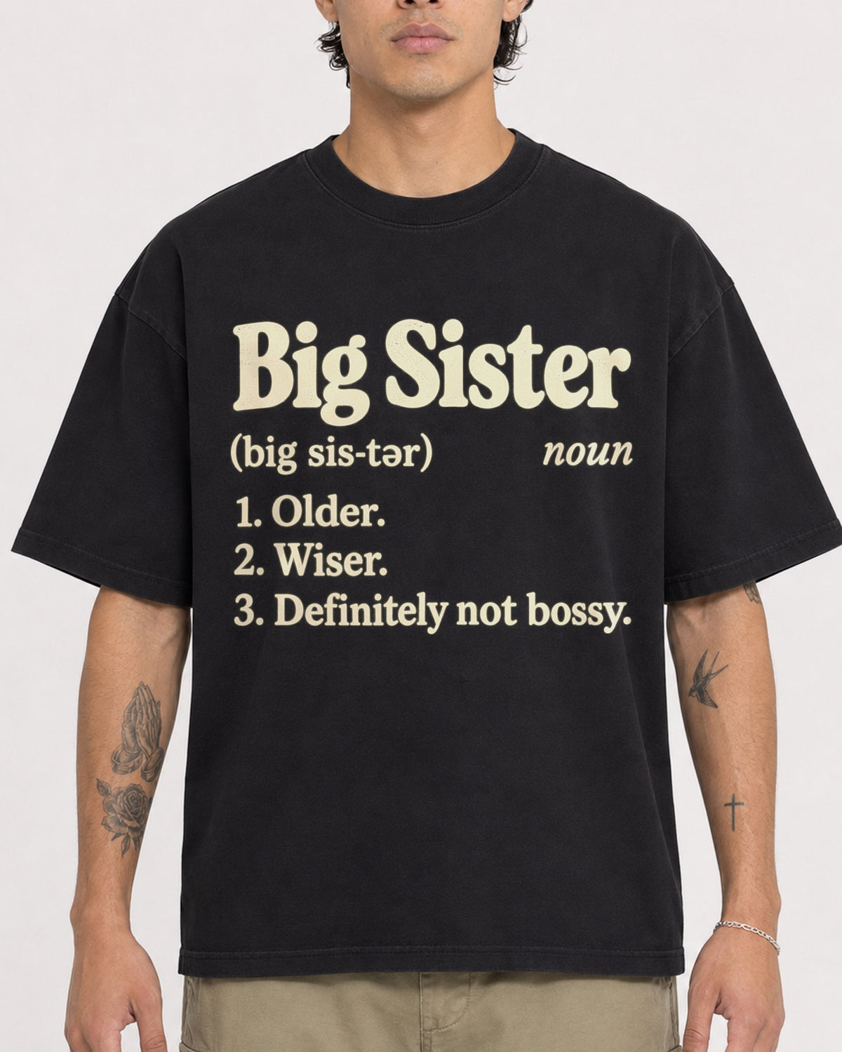 Mockup Boxy Heavyweight Tee Black male close-up 36