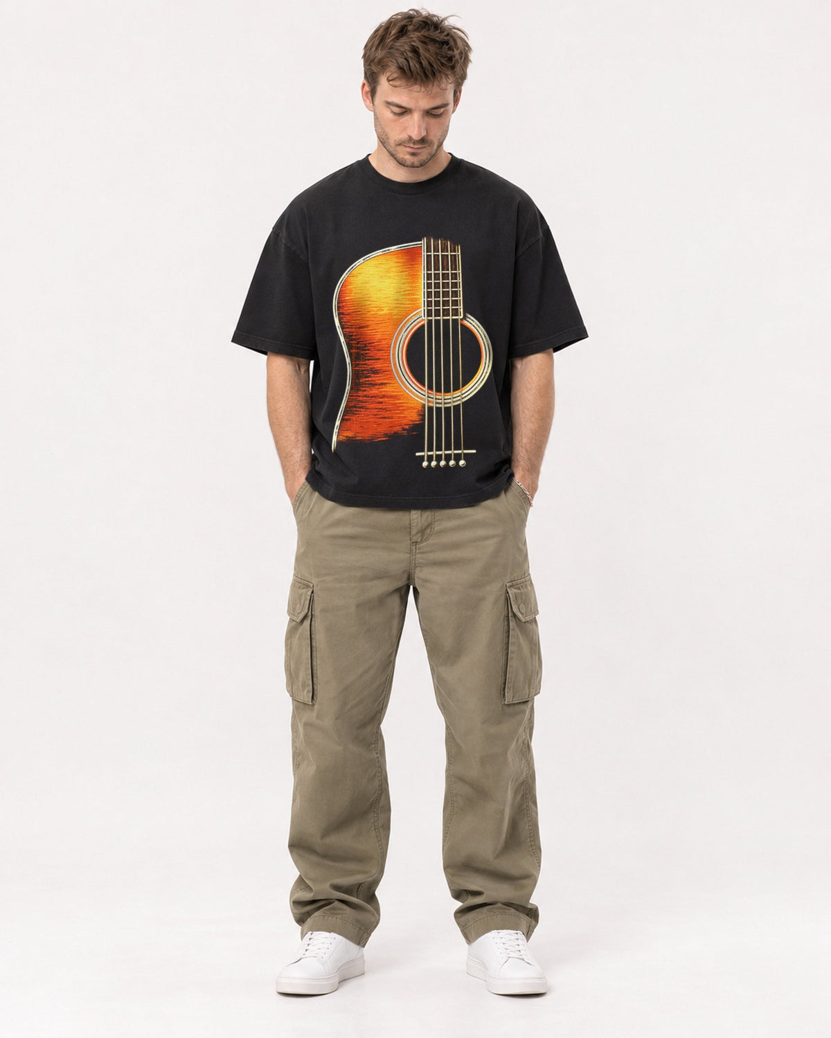 Mockup Boxy Heavyweight Tee Black male full-body 08