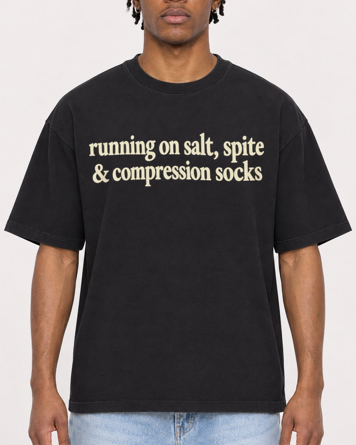 Mockup Boxy Heavyweight Tee Black male close-up 05