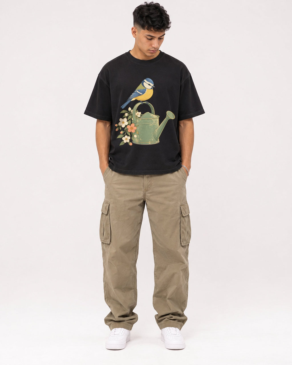 Mockup Boxy Heavyweight Tee Black male full-body 16