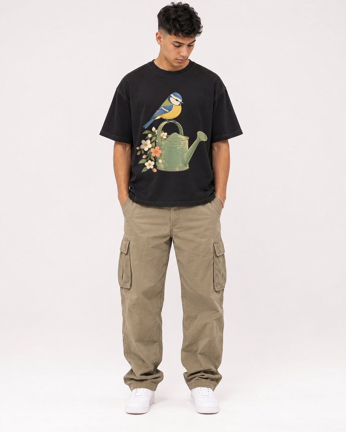 Mockup Boxy Heavyweight Tee Black male full-body 16