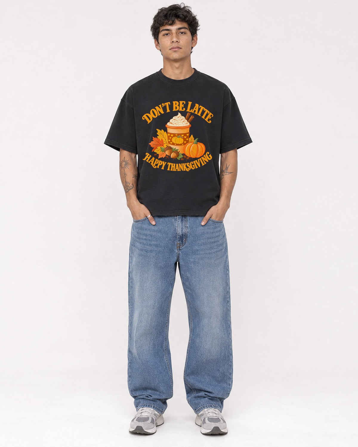 Mockup Boxy Heavyweight Tee Black male full-body 06