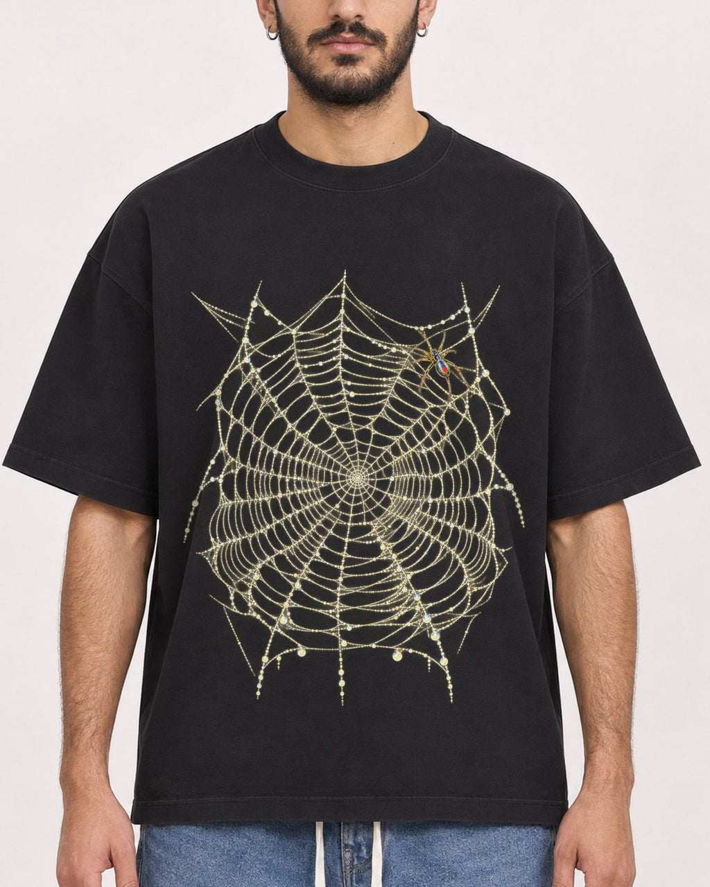 Mockup Boxy Heavyweight Tee Black male close-up 07