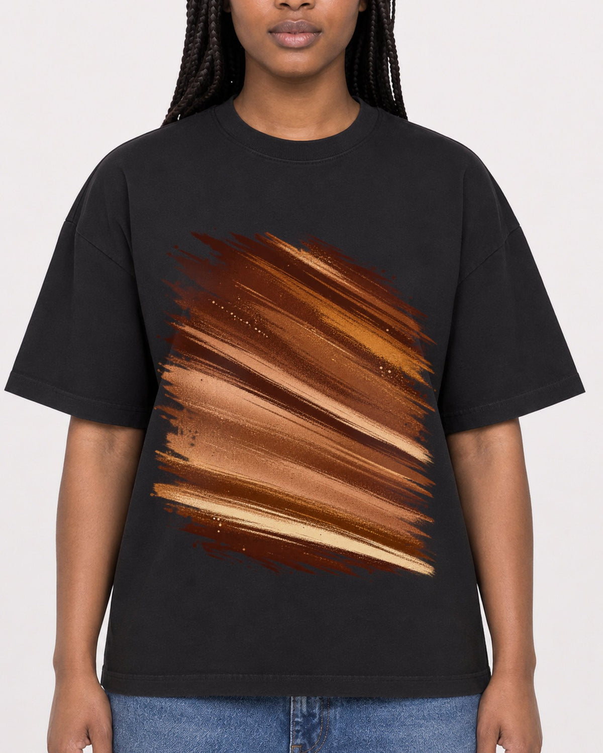 Mockup Boxy Heavyweight Tee Black female close-up 04